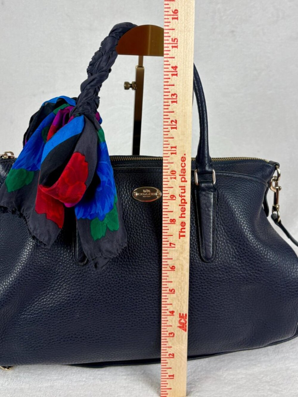 Coach Morgan Satchel in Midnight Navy Blue with Scarf - Picture 12 of 16